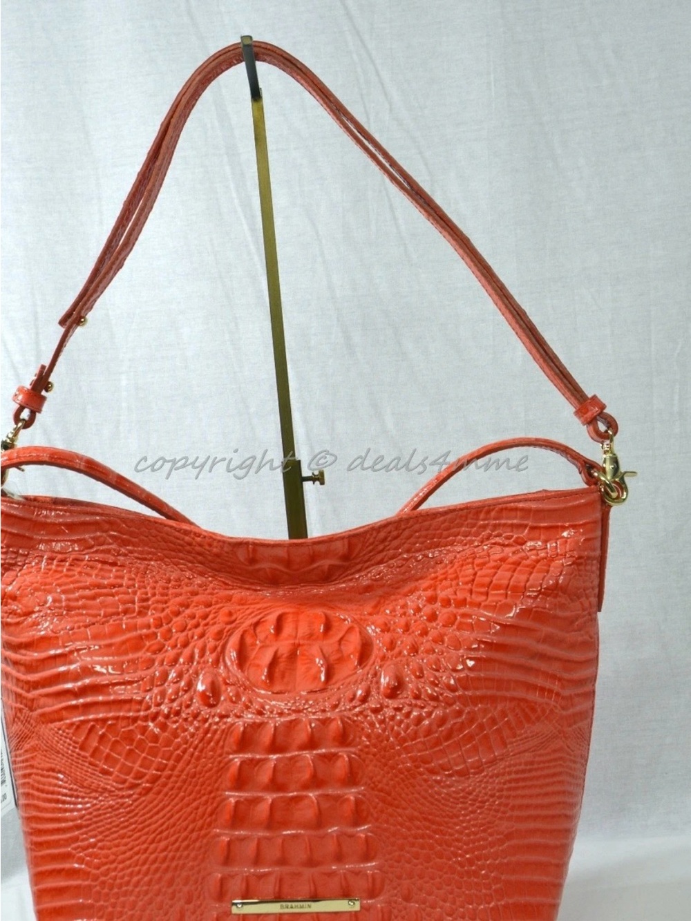 Brahmin Orange Croc-Embossed Leather Shoulder Bag
